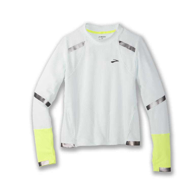 Brooks Women's Carbonite Long Sleeve Running Shirt - Icy Grey/Nightlife/GreenYellow (PNXY72139)